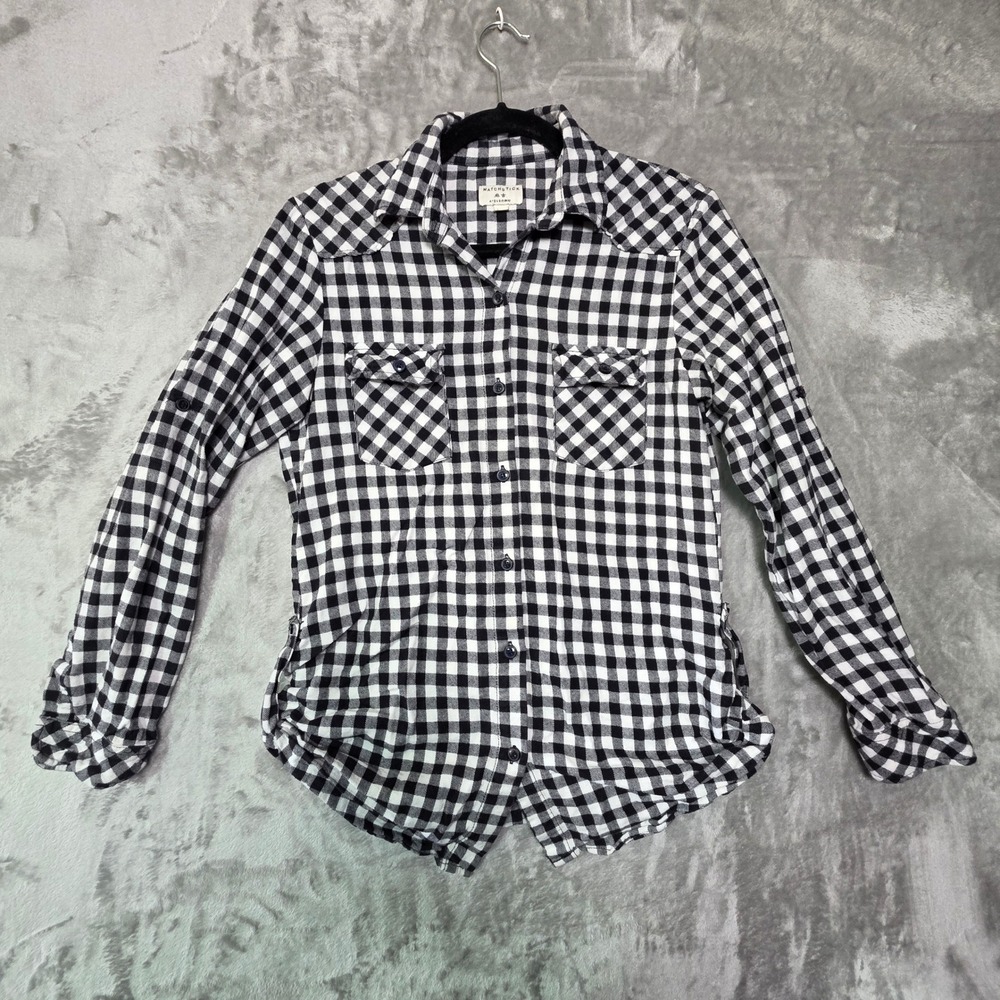 Matchstick Womens Black White Buffalo Plaid Western Button Down Shirt Small